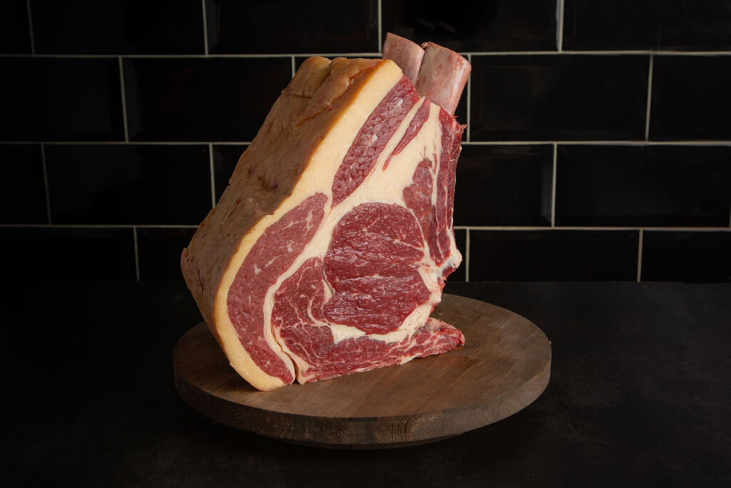 Dry aged Irish rib roast on the bone from Hugh Maguire Butchers & Smokehouse