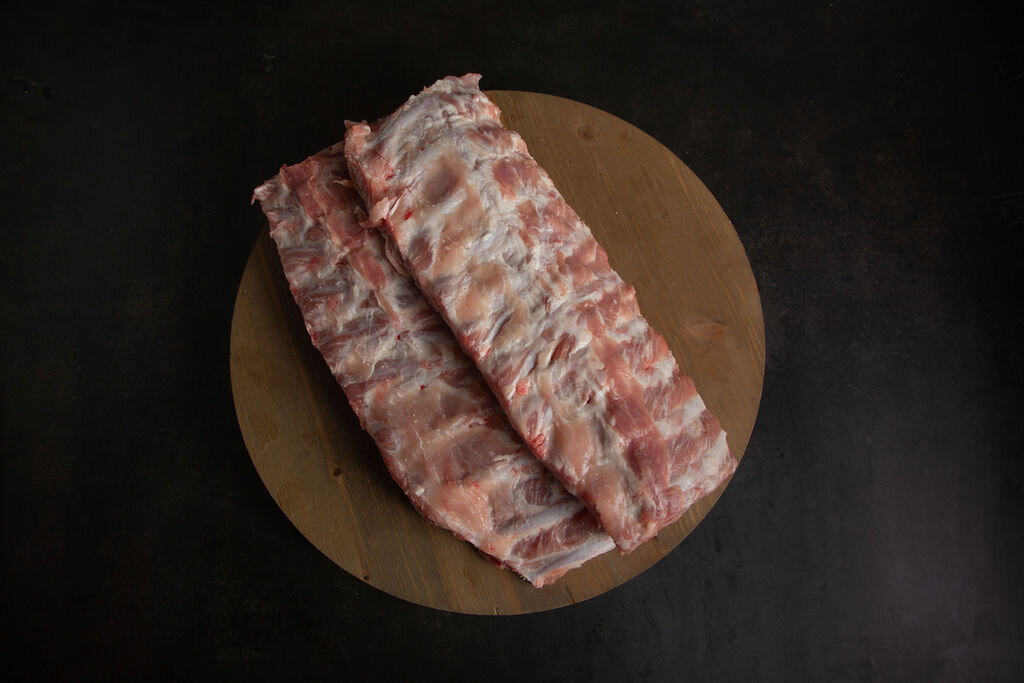 Cured pork loin ribs, ready for the smoker